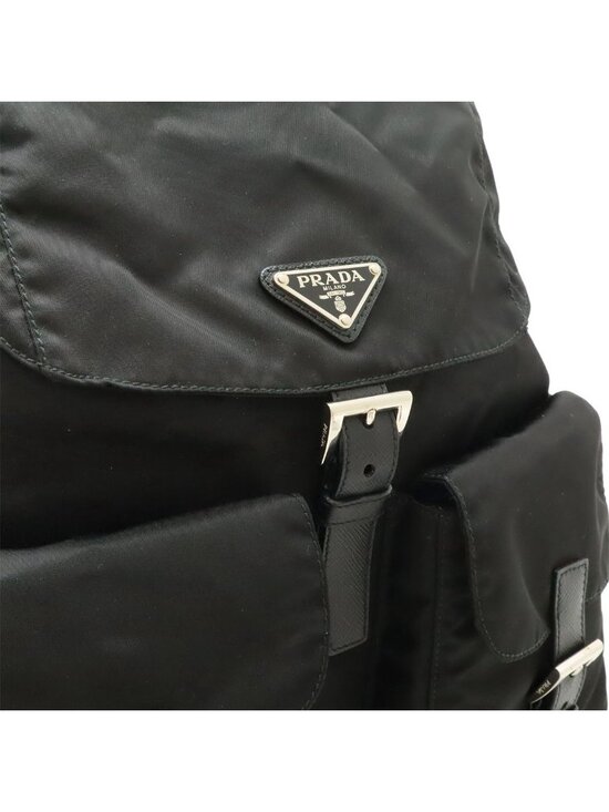 Prada Triangle Logo Backpack Nylon Leather Nero Black Silver main image 4